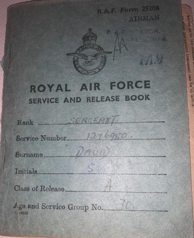 OS Front cover of service and release book for Sgt S David