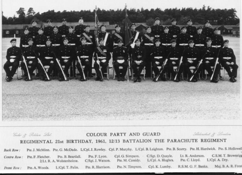 OS 12/13 Yorks & Lancs Regimental Birthday 1961 group image colour party and guard
