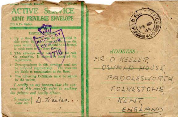 PD D Keeler letter to his father 17 March 1945 DDay Dodgers Envelope