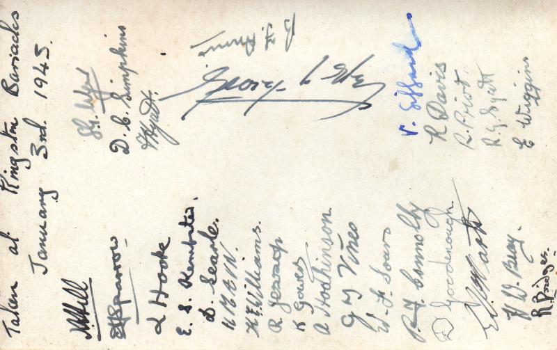 PD Kingston Barracks 3 Jan 1945 Signatures on the back of image