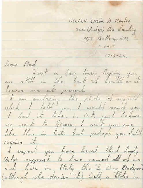 PD D Keeler letter to his father 17 March 1945 DDay Dodgers 1