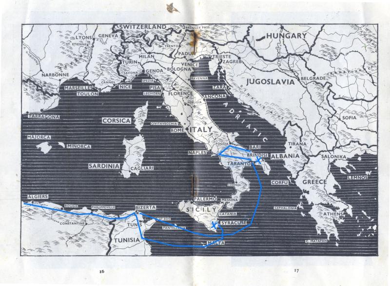 OS Map of the Mediterranean area in the 'Soldier's Guide to Italy' issued to Sapper Tony Wann 9th Fld Coy (Airborne) RE.