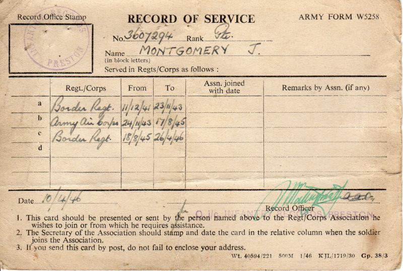 AA Pte J Montgomery Pay Book 8