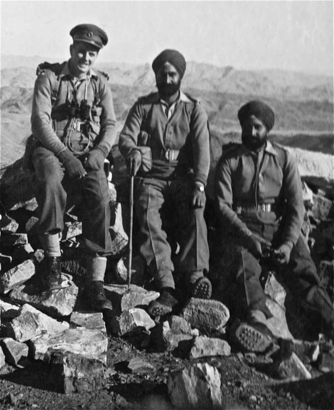 OS John B Sanderson on mountain O.P with two Sikh colleagues