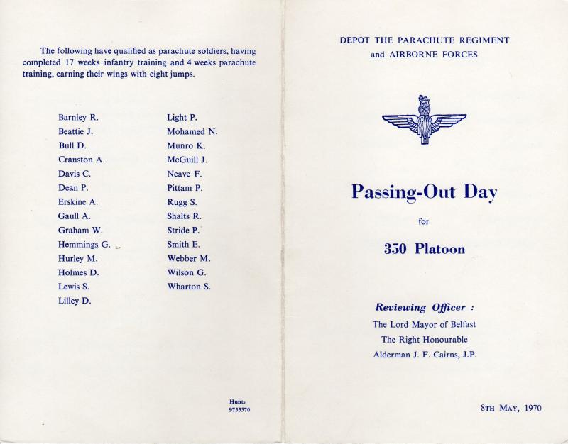 350 Platoon Passing out Parade booklet May 1970