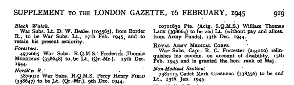Mark Ginsberg London Gazette Supplement 1945
