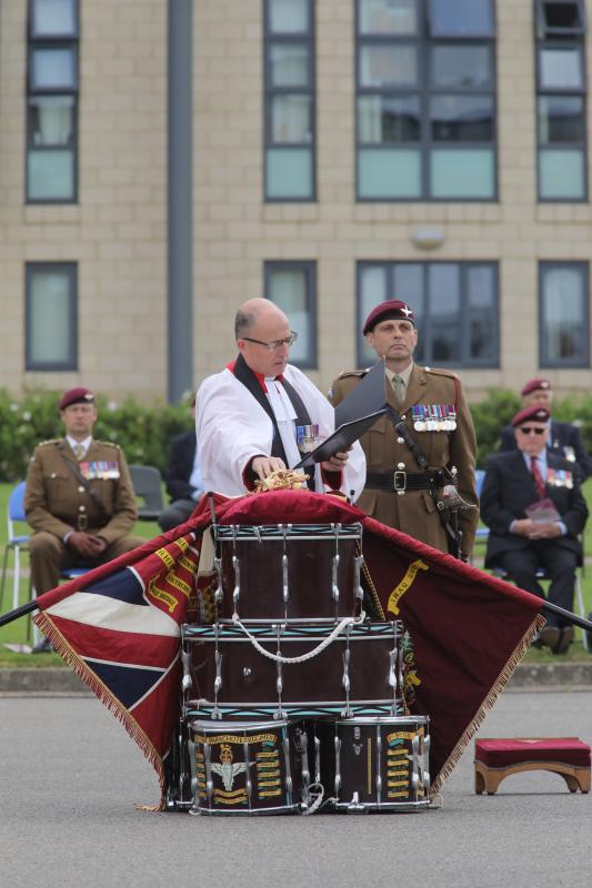 Clergy blessing new colours on Regimental drums