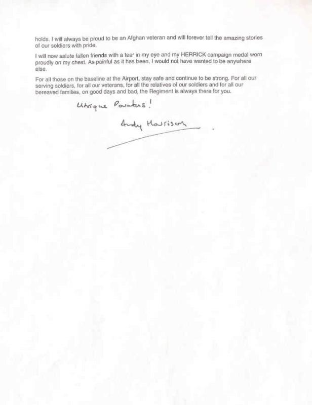 Letter From Major General Andrew SD Harrison Col Comdt PARA Regt page 2