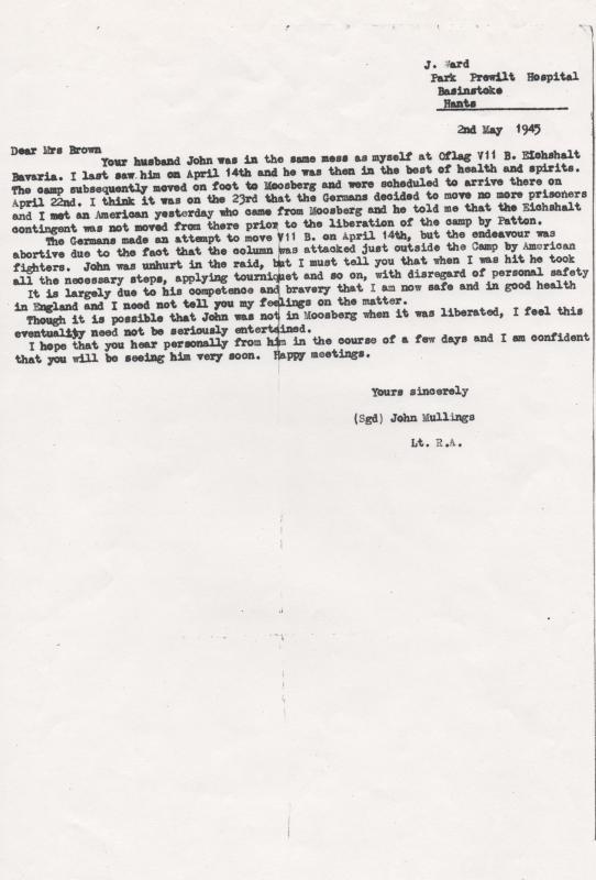 OS Letter to wife of Capt john Brown May 1945