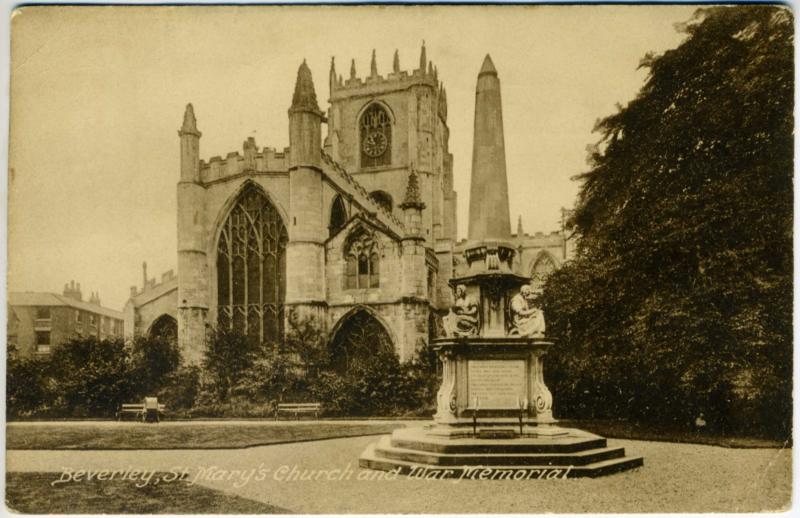 Front of postcard showing the town of Beverley.