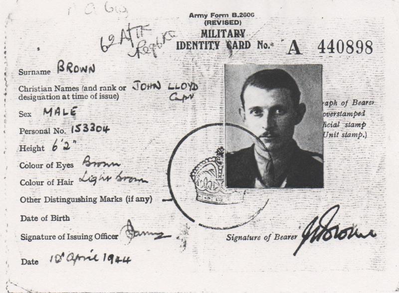 OS Military Identity Card Capt JL Brown