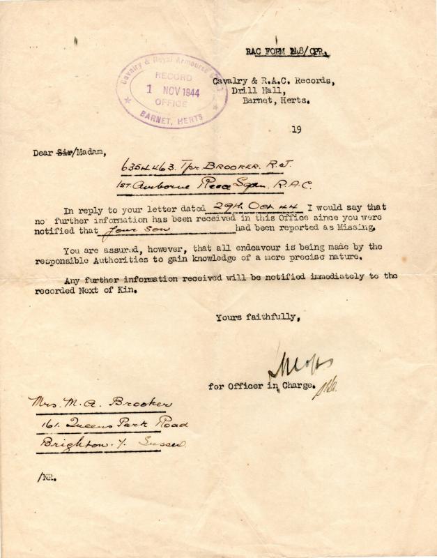 OS POW Documents of Ronald Brooker 1