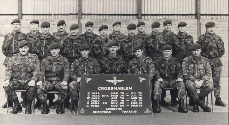 Black and white image of members of 2 PARA, Northern Ireland, 1984-1985.