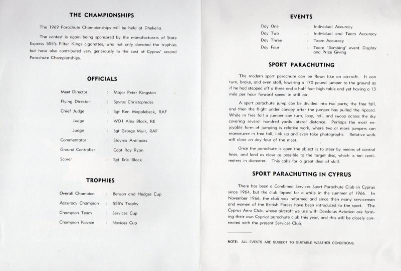 Cyprus 1969 Free Fall Championships brochure contents
