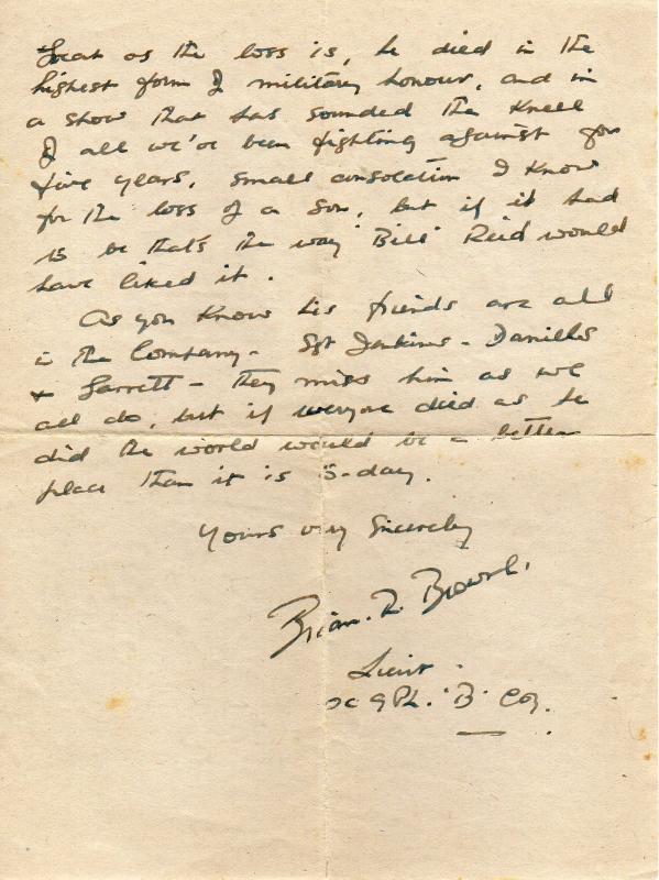 Letter from Lt BR Browne to Mother of Sgt Albert WF Reid 2