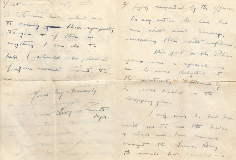 Letter from Maj GE Smith MC to Mother of Sgt Albert WF Reid 2