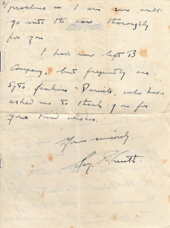 Letter from Maj GE Smith MC to Mother of Sgt Albert WF Reid 4