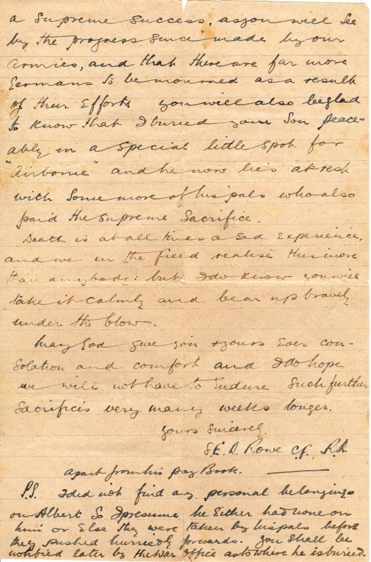 Letter from Padre to Mother of Sgt Albert WF Reid 2