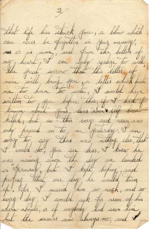Letter from Sgt R Jenkins to Mother of Sgt Albert WF Reid  2