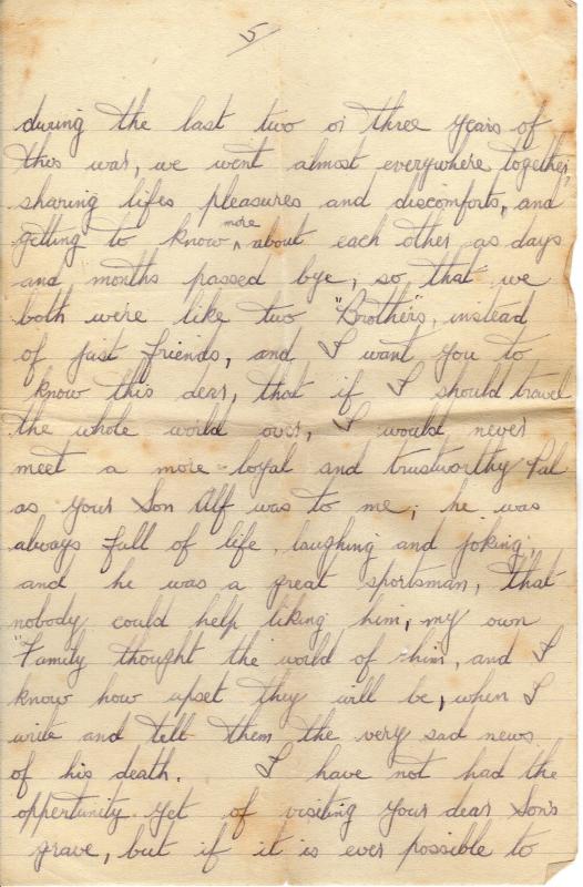 Letter from Sgt R Jenkins to Mother of Sgt Albert WF Reid  5