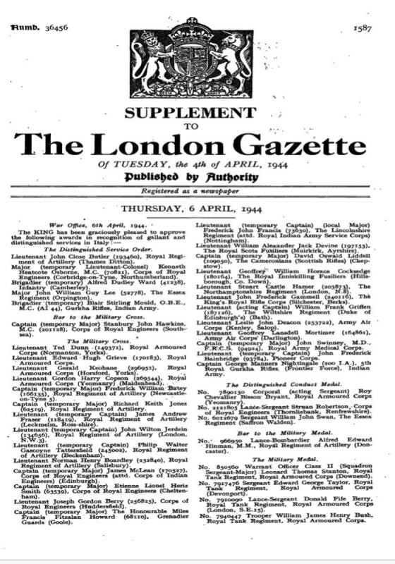 OS Lt GL Mortimer MC Citation London Gazette