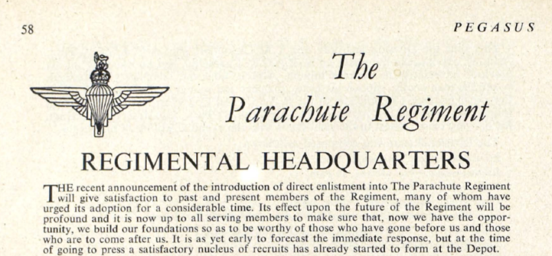 OS Direct enlistment Pegasus Journal. July 1953