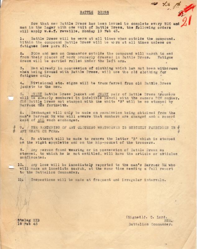 AA RSM Lord Battle Dress regulations Stalag IXB 18 February 1945