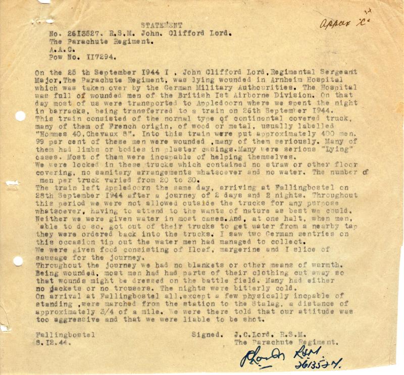 AA RSM Lord Statement Fallingbostel 8 December 1944