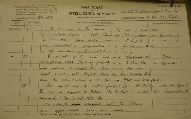 OS 6 Para Bn. War Diary. Sep 1943   6