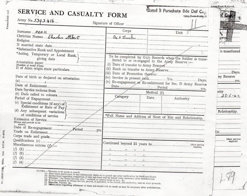Pte Charles A Pook Service Record pg4