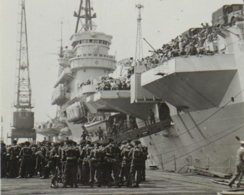 OS 1951-06-04 Boarding HMS Triumph, 3 Para, Portsmouth. Cyprus bound Persian Oil Crisis