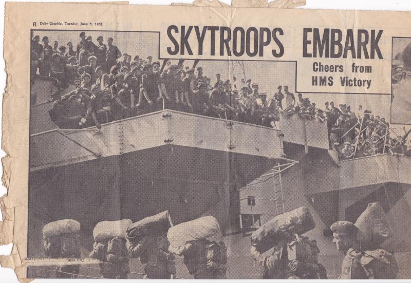 OS 1951-06-05 #e Skytroops embark HMS Triumph, Portsmouth (Daily Graphic top of page)