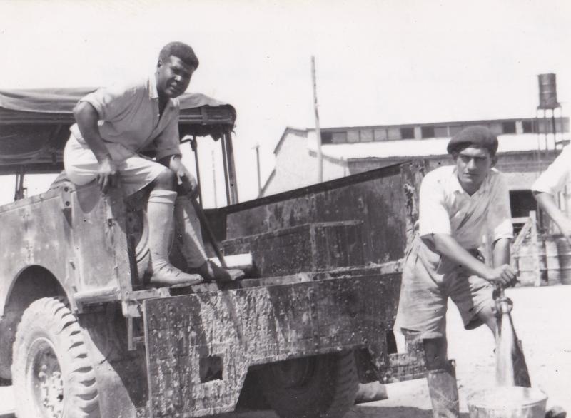 OS 1951-08-04 Civilian sanitary staff wash down 'swill' truck, 3 Para, Wayne's Keep Nicosia Cyprus 