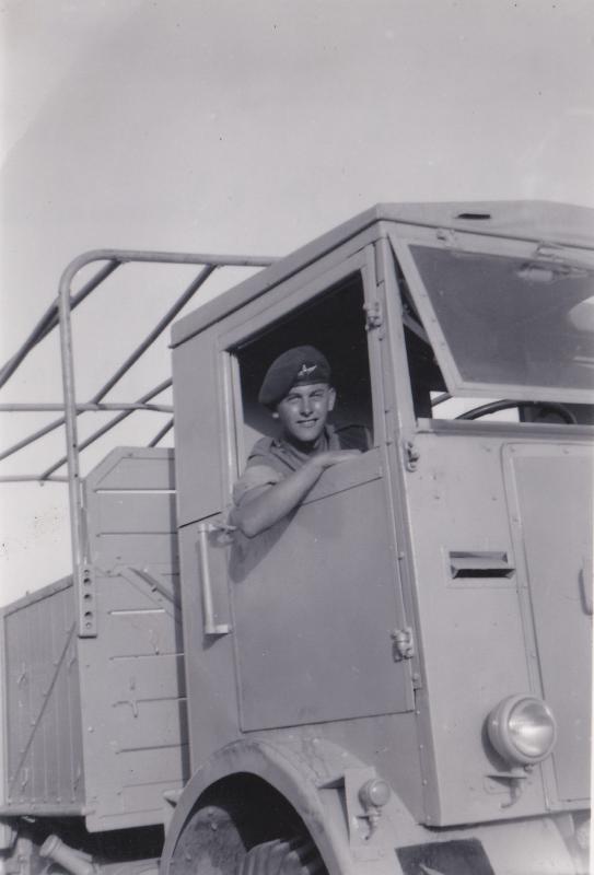 OS 1952-04-03 Shandur Camp, 'bus' Fayid,' driver, Pte D Hunt, 3 Para, 100 miles plus per day 