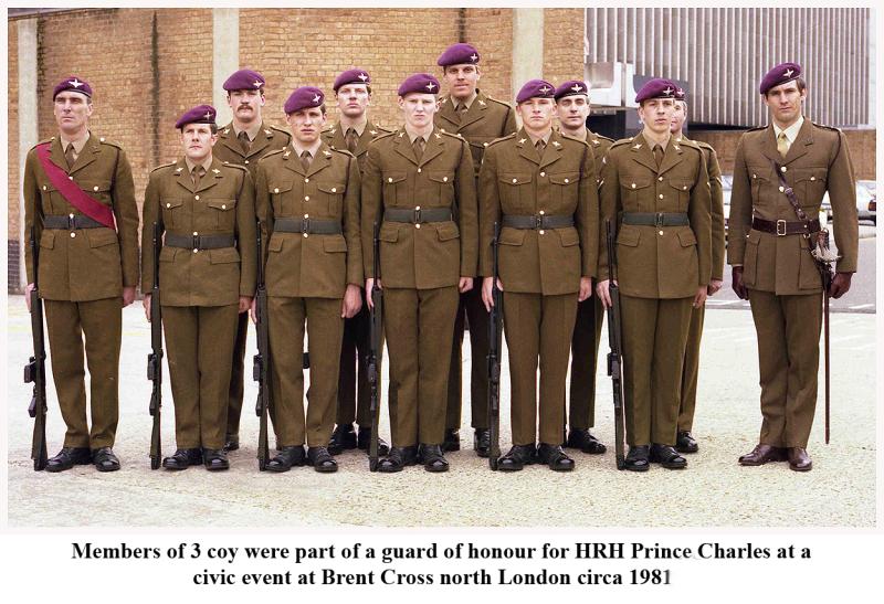 OS Members of 3 Coy Guard of Honour for HRH Prince Charles, Brent Cross Civic centre C1981