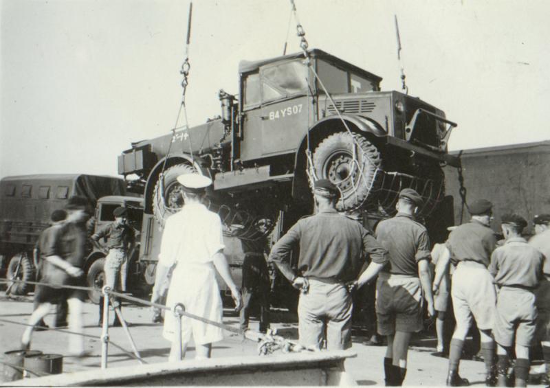 1951-06-15 Unloading vehicles from HMS Triumph, Famagusta, Cyprus  1