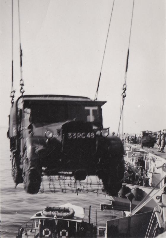 OS 1951-06-15 truck (15cwt) )goes ashore from HMS Triumph, Famagusts, Cyprus  2