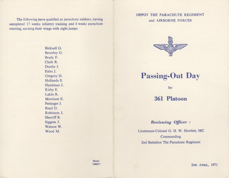 AA Passing out parade booklet 361 Pln April 1971  1