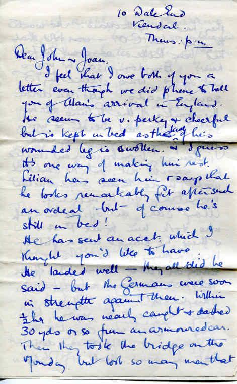 OS Letter written by Alan Bush's sister describing Alan's involvement at Arnhem page 1