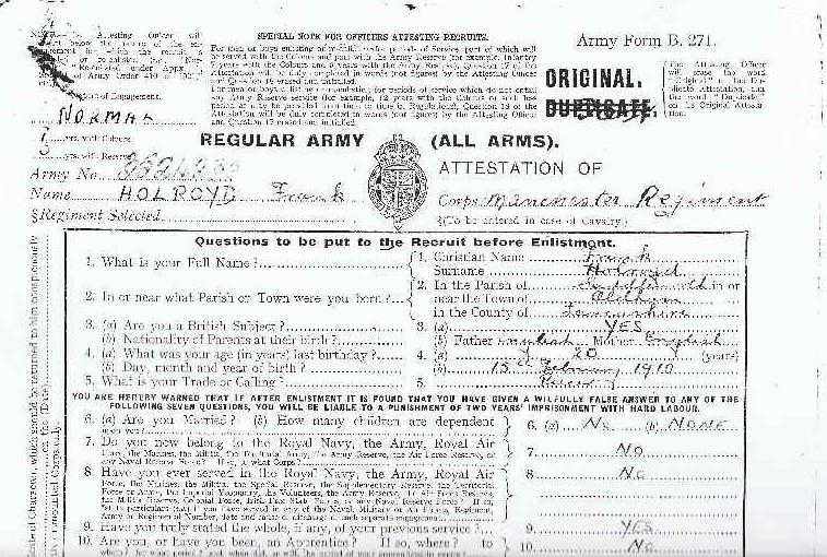 OS service documents relating to Pte Frank Holroyd   1