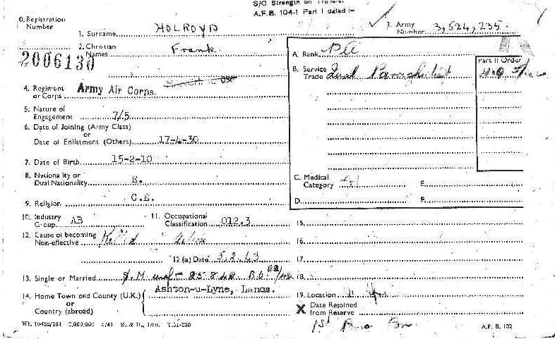 OS service documents relating to Pte Frank Holroyd  4