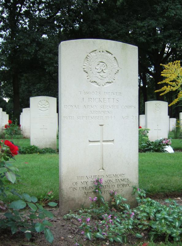 OS Gravestone for Dvr J Ricketts 63 Coy RASC Oosterbeek Cemetery July 2014