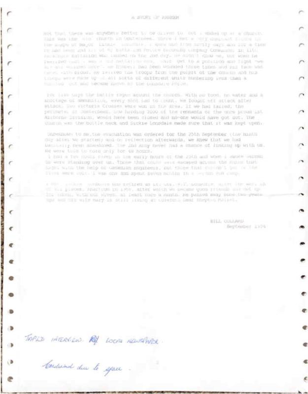 OS Bill Collard's newspaper interview about Arnhem 1954  3