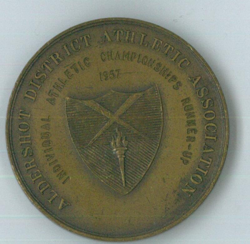 OS Army Championship 1957 1 Mile Runner up medal for James Quinn (reverse)