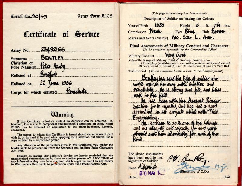 AA Peter H Bentley certificate of service  1