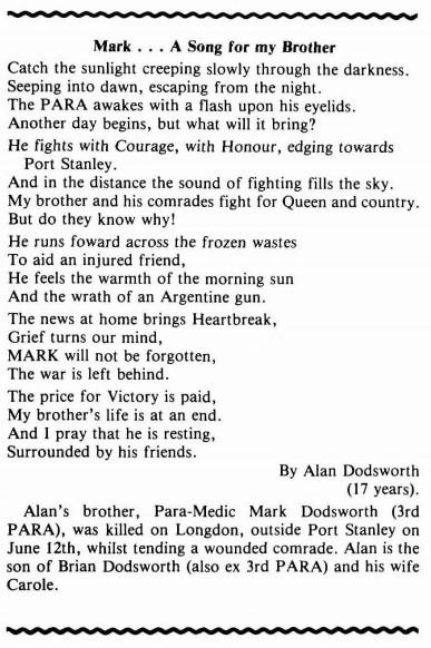 OS Poem for Mark Dodsworth witten by his brother Alan