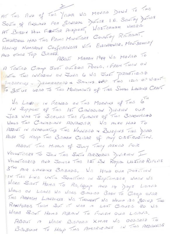 OS Dougie Moore's handwritten letter detailing his service with the Army 2
