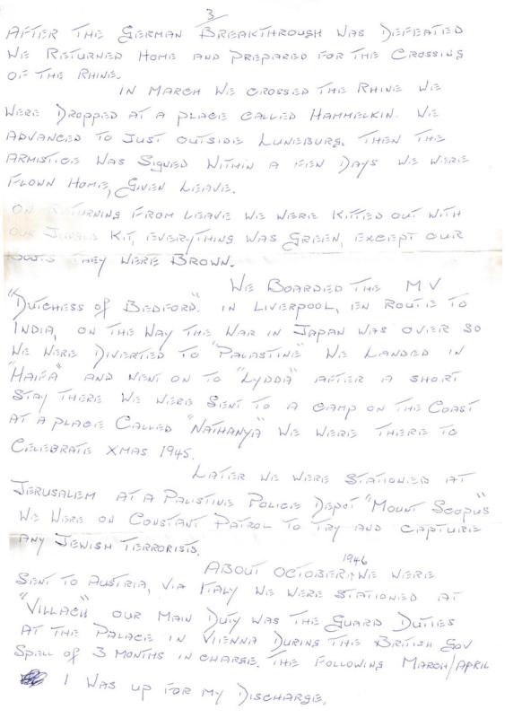 OS Dougie Moore's handwritten letter detailing his service with the Army 3