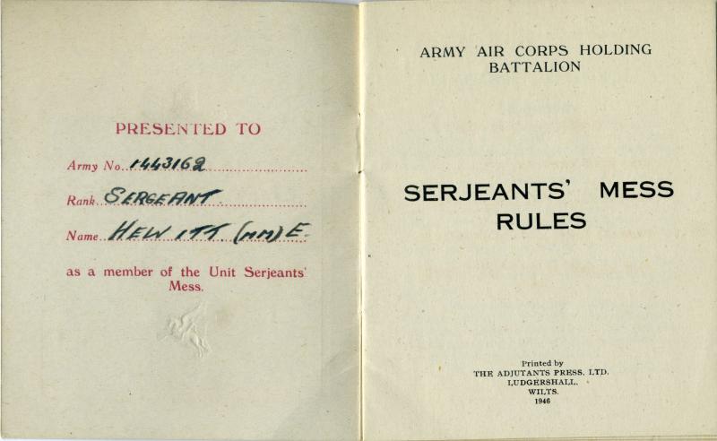 OS Sgt.E.Hewitt. AAC Holding Bn. Mess Rules. 1946 (2)