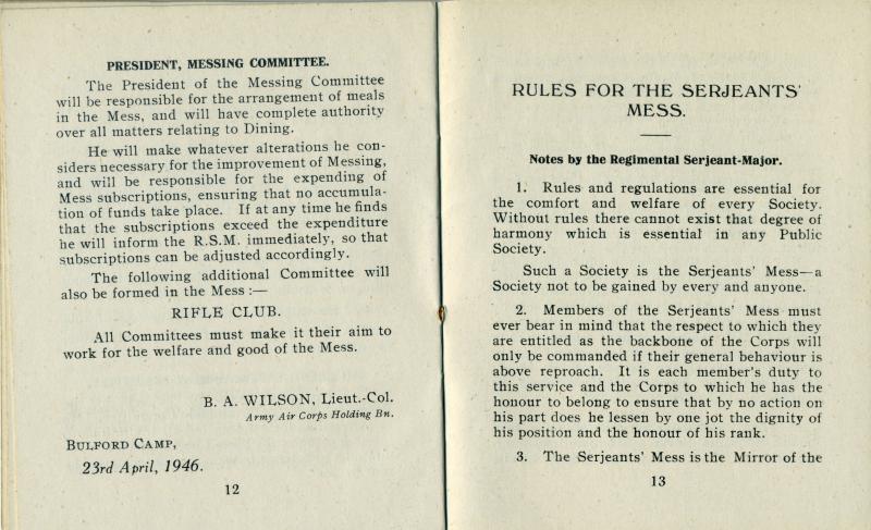 OS Sgt.E.Hewitt. AAC Holding Bn. Mess Rules. 1946 (8)